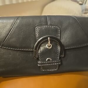 Coach Black Leather Clutch with Buckle Detail
